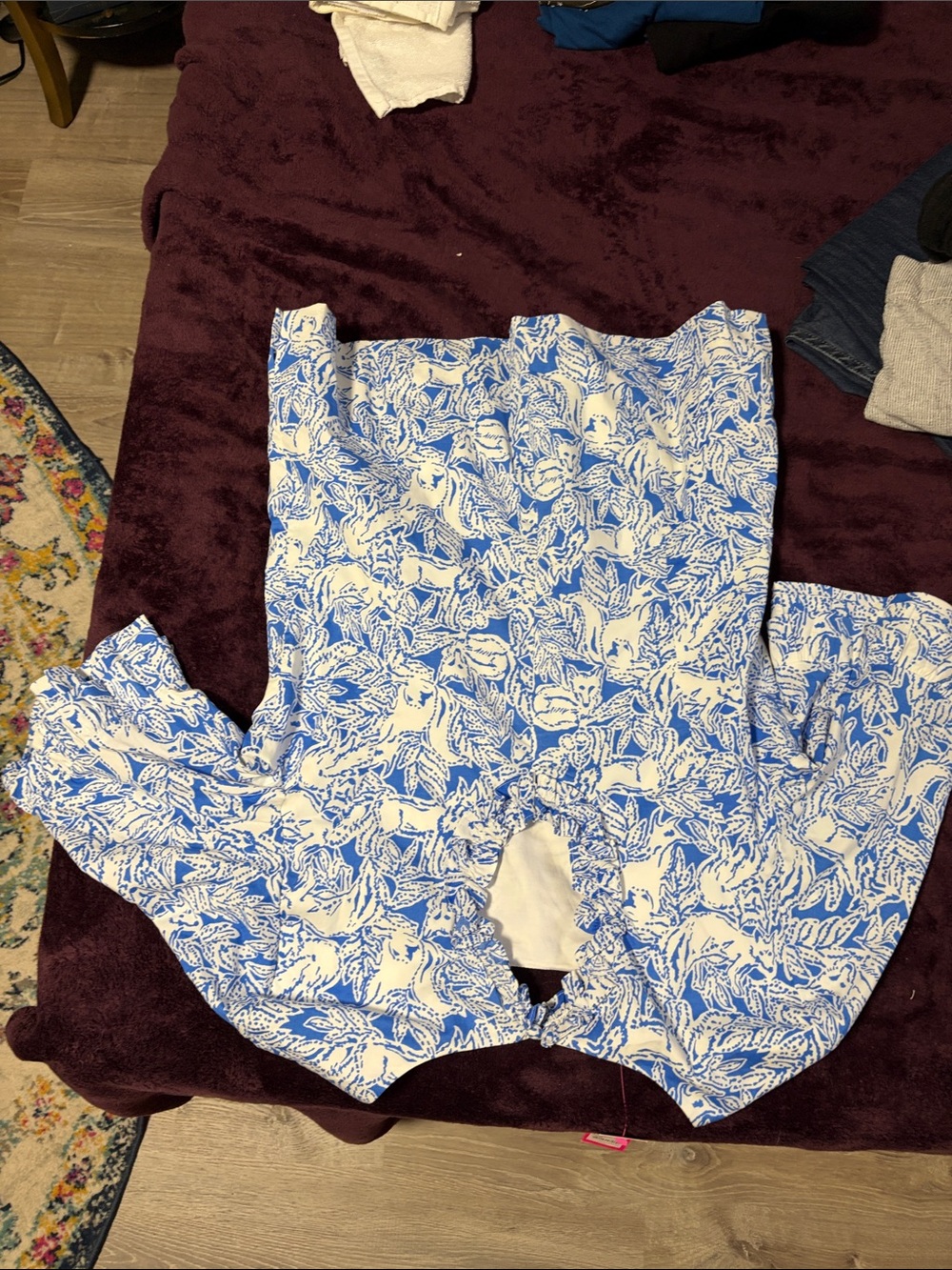 Lilly Pulitzer Blue & White Floral Strapless Wide-Leg Jumpsuit